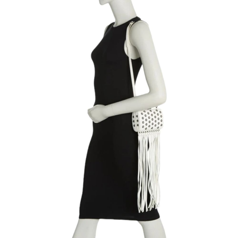 ROBERTO CAVALLI Leather Grommet Fringe Crossbody Bag